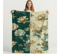 Générique Couverture Plaid Flanelle 150cm x 200cm Épais Couvertures Polaire d'automne Chaud, Vintage Élégant Luxe Plantes Moelleuse Légères Vert Or Couvertures pour Lit ou Canapé