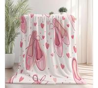 Générique Couverture Plaid Flanelle 150x200 cm Épais Couvertures Polaire d'automne Chaud, Chaussons de Ballet en Forme de cœur Imprimé Moelleuse Légères Mignon Couvertures pour Voyager Lit ou Canapé