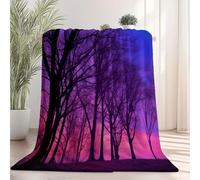 Générique Couverture Plaid Flanelle 150x200 cm Épais Couvertures Polaire d'automne Chaud, Rêve Crépuscule Arbre Imprimé Moelleuse Légères Violet Minuit Couvertures pour Voyager Lit ou Canapé