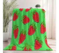 Générique Couverture Plaid Flanelle 180x200 cm Épais Couvertures Polaire d'automne Chaud, Fruit Fraise Imprimé Moelleuse Légères Vert Couvertures pour Voyager Lit ou Canapé