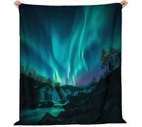 Générique Couverture Plaid Flanelle 180x200 cm Épais Couvertures Polaire d'automne Chaud, Rêve Aurores Boréales Cascade Imprimé Moelleuse Légères Vert Foncé Couvertures pour Voyager Lit ou Canapé