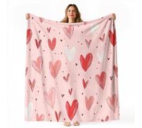 Générique Couverture Plaid Flanelle 200x200 cm Épais Couvertures Polaire d'automne Chaud, Bohème Coeur Imprimé Moelleuse Légères Rose Pêche Couvertures pour Voyager Lit ou Canapé