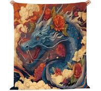 Générique Couverture Plaid Flanelle 200x200 cm Épais Couvertures Polaire d'automne Chaud, Traditionnel Dragon Bleu Nuages Imprimé Moelleuse Légères Jaune Bleu Couvertures pour Voyager Lit ou Canapé