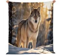 Générique Couverture Plaid Flanelle 70x100 cm Épais Couvertures Polaire d'automne Chaud, Neige Loup Imprimé Moelleuse Légères Bleu-Gris Couvertures pour Voyager Lit ou Canapé