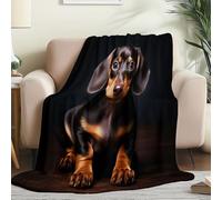 Générique Couverture Plaid Flanelle 80x150 cm Épais Couvertures Polaire d'automne Chaud, Mignon Teckel Imprimé Microfibre Moelleuse Légères Noir Couvertures pour Voyager Lit ou Canapé