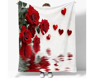 Générique Couverture Plaid Fleurs Roses en Forme De Coeur Blanc 130 x 150 cm 3D Imprimé Couverture Polaire Flanelle Microfibre Moelleuse Chaudes Légères Couvertures pour Voyager, Lit ou Canapé