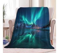 Générique Couverture Plaid Photographie Aurores Boréales Norvège 130 x 150 cm Flanelle Microfibre Couverture Polaire, Vert Moelleuse Chaudes Légères Couvertures pour Voyager Lit ou Canapé