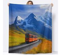 Générique Couverture Plaid Photographie Eiger Train Touristique 130 x 150 cm Flanelle Microfibre Couverture Polaire, Bleu Moelleuse Chaudes Légères Couvertures pour Voyager Lit ou Canapé
