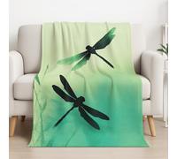 Générique Couverture Plaid Polaire 130cm x 150cm, Vert Noir en Molleton de Flanelle Motif Aquarelle Doux Libellule Plantes en Toute Saison Ultra Douce et Légère pour Lit, Canapé et Chaise