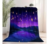 Générique Couverture Plaid Polaire 150 x 200 cm, Violet Foncé Doux Couverture en Flanelle pour Canapé lit Chaise - Ciel Étoilé Lac Lanterne Thème Chaleur Confortable Couvertures pour Garçons Filles