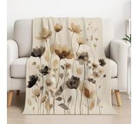 Générique Couverture Plaid Polaire 150cm x 150cm, Beige en Molleton de Flanelle Motif Aquarelle Simple Doux Fleurs en Toute Saison Ultra Douce et Légère pour Lit, Canapé et Chaise