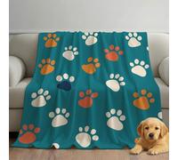 Générique Couverture Plaid Polaire 150cm x 150cm, Bleu en Molleton de Flanelle Motif Moderne Minimaliste Mignon Empreinte de Patte en Toute Saison Ultra Douce et Légère pour Lit, Canapé et Chaise