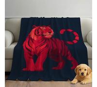 Générique Couverture Plaid Polaire 150cm x 150cm, Bleu Rouge en Molleton de Flanelle Motif Fantaisie Minimaliste Secret Tigre en Toute Saison Ultra Douce et Légère pour Lit, Canapé et Chaise