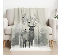 Générique Couverture Plaid Polaire 150cm x 180cm, Beige Gris en Molleton de Flanelle Motif Simple Élégant Forêt Cerf en Toute Saison Ultra Douce et Légère pour Lit, Canapé et Chaise