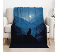 Générique Couverture Plaid Polaire 150cm x 180cm, Bleu Noir en Molleton de Flanelle Motif Illustration Silhouette Forêt Loup en Toute Saison Ultra Douce et Légère pour Lit, Canapé et Chaise