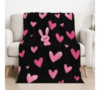 Générique Couverture Plaid Polaire 150cm x 180cm, Noir Rose en Molleton de Flanelle Motif Anime Romantique Lapin Motif Coeur en Toute Saison Ultra Douce et Légère pour Lit, Canapé et Chaise