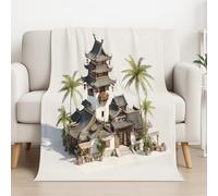 Générique Couverture Plaid Polaire 180cm x 200cm, Multicolore en Molleton de Flanelle Motif 3D Style Chinois Jeu Architecture en Toute Saison Ultra Douce et Légère pour Lit, Canapé et Chaise