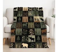 Générique Couverture Plaid Polaire 180cm x 200cm, Noir en Molleton de Flanelle Motif Illustration Forêt Animal Motif à Carreaux en Toute Saison Ultra Douce et Légère pour Lit, Canapé et Chaise