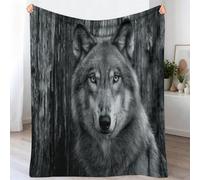 Générique Couverture Plaid Polaire Chaude 200x200 cm, Animal Loup Couverture Imprimée pour Canapé Sofa Lit - Rétro Américain Plaid en Flanelle Doux Convient à Toutes Les Saisons