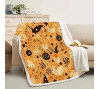 Générique Couverture Plaid Polaire Super Chaude 150x200cm, Marron, Grand Plaid Canape Motif Halloween, Couverture Lit 2 Personnes, Blanket Citrouille Dessin Animé Ultra Doux et Duveteux -Ad39