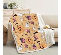 Générique Couverture Plaid Polaire Super Chaude 160x200cm, Bleu, Grand Plaid Canape Motif Halloween, Couverture Lit 2 Personnes, Blanket Citrouille Dessin Animé Ultra Doux et Duveteux -Ad22