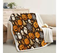 Générique Couverture Plaid Polaire Super Chaude 160x200cm, Vert et Brun, Grand Plaid Canape Motif Halloween, Couverture Lit 2 Personnes, Blanket Citrouille Ultra Doux et Duveteux -Ad20
