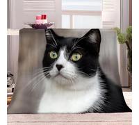 Générique Couverture Polaire 100x130 cm Animaux Chat Noir Et Blanc Plaid Sherpa en Microfibre Douce, Couverture en Flanelle Chaude Et Confortable, 3D Jeté de Canapé