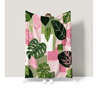 Générique Couverture Polaire 130 x 150 cm Couverture Polaire en Flanelle Ultra-Douce Épaisseur et Chaleur Plaid pour Lit et Canapé Tropical Plante Feuille de Palmier Rose Vert