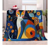 Générique Couverture Polaire 130x150 cm Chats Abstraits Fleurs Géométrie Plaid Couverture Sherpa en Microfibre Douce, Couverture en Flanelle Chaude Et Confortable, 3D Jeté de Canapé