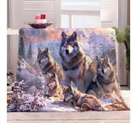 Générique Couverture Polaire 130x150 cm Loup Animal De Montagne De Neige Plaid Couverture Sherpa en Microfibre Douce, Couverture en Flanelle Chaude Et Confortable, 3D Jeté de Canapé