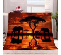 Générique Couverture Polaire 180x200 cm Éléphant Animal Au Coucher du Soleil D'Afrique Couverture Flanelle Imprimée 3D, Plaid Polaire Moelleuse, Couverture lit Chaude Épais Jeté de Canapé, Plaid Bébé