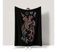 Générique Couverture Polaire 200 x 240 cm Couverture Polaire en Flanelle Douce comme Un Nuage et Apaisante Polyvalente Applicable au Canapé et au Lit Plaid Rose Minimaliste Lettres Cœur