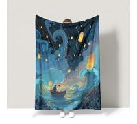 Générique Couverture Polaire 230 x 230 cm Couverture Polaire en Flanelle Douce comme Un Nuage et Apaisante Applicable au Canapé et au Lit Fantastique Paysage Mer Bleu Plaid