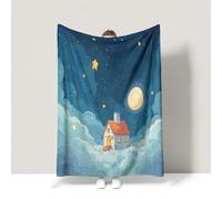 Générique Couverture Polaire 230 x 230 cm Couverture Polaire en Flanelle Douce comme Un Nuage et Apaisante Applicable au Canapé et au Lit Dessin animé Paysage Lune Bleu Plaid