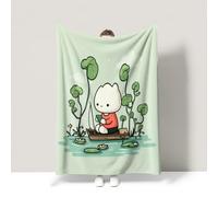 Générique Couverture Polaire 230 x 270 cm Couverture Polaire en Flanelle Douce comme Un Nuage et Apaisante Applicable au Canapé et au Lit Dessin animé Paysage Lotus Vert Plaid