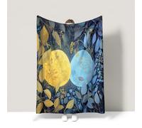 Générique Couverture Polaire 230 x 270 cm Couverture Polaire en Flanelle Douce comme Un Nuage et Apaisante Applicable au Canapé et au Lit Esthétique Paysage Lune Jaune Bleu Plaid