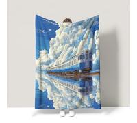 Générique Couverture Polaire 230 x 270 cm Couverture Polaire en Flanelle Douce comme Un Nuage et Apaisante Applicable au Canapé et au Lit Poétique Paysage Train Bleu Plaid
