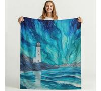 Générique Couverture Polaire Abstrait Nature Paysage Aurore Moelleuse Douce et Chaude Cyan Couverture de Voyage, pour Chambre à Coucher, Salon, Bureau 150cm x 200cm