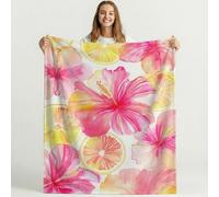 Générique Couverture Polaire Aquarelle Élégant Citron Fleurs Moelleuse Douce et Chaude Rose Jaune Couverture de Voyage, pour Chambre à Coucher, Salon, Bureau 150cm x 200cm