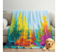Générique Couverture Polaire Artistique Abstrait Moelleuse Douce et Chaude, Nature Forêt Couverture de Voyage, pour Chambre à Coucher, Salon, Bureau 130cm x 150cm