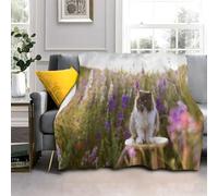 Générique Couverture Polaire Chat Gris, Fleurs Violettes Imprimée Motif Couverture Lit en Flanelle 2 Personnes Plaid Polaire pour Adultes, 180x200 Microfibre Douce et Chaude AL2105