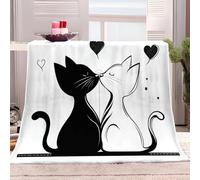 Générique Couverture Polaire Chat Noir Et Blanc De Dessin Animé 150x200 cm Couverture Flanelle Imprimée 3D, Plaid Polaire Moelleuse, Couverture lit Chaude Épais Jeté de Canapé, Plaid Bébé