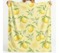 Générique Couverture Polaire Citrus Botanical Citron Fleur Feuille Verte Fruit Motif végétal Moelleuse Douce et Chaude Couverture de Voyage, pour Chambre à Coucher Salon Bureau 150cm x 180cm