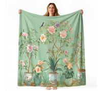 Générique Couverture Polaire Douce et Légère 200x200 cm Imprimé Oriental Fleur Oiseau Chaude Moelleuse Flanelle Couverture Sherpa de Lit Couvre-lit Jeté de Canapé, Convient Adulte et Enfant - Vert
