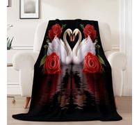 Générique Couverture Polaire Douce et Légère 70x100 cm Imprimé Cygne Blanc Rose Rouge Chaude Moelleuse Flanelle Couverture Sherpa de Lit Couvre-lit Jeté de Canapé, Convient Adulte et Enfant - Noir