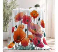 Générique Couverture Polaire en Flanelle 130x150 cm, 3D Coquelicot Imprimée Douce Et Fluffy Blanc Couverture - pour Adolescent Et Adultes Adaptée Au Lit Et Au Canapé