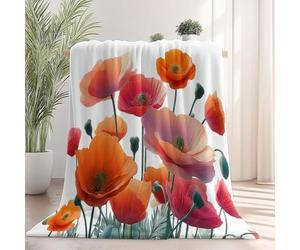 Générique Couverture Polaire en Flanelle 130x150 cm, 3D Coquelicot Imprimée Douce Et Fluffy Blanc Couverture - pour Adolescent Et Adultes Adaptée Au Lit Et Au Canapé