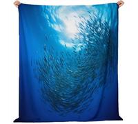 Générique Couverture Polaire en Flanelle 150x200 cm - Imprimé Paysage sous-Marin Sardines Hiver Chaude Douce Moelleuse Jeté de Canapé, Bleu Microfibre Couverture de Lit Convient Adulte et Enfant