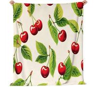Générique Couverture Polaire en Flanelle 150x200 cm - Imprimé Rétro Cerisier Feuilles Hiver Chaude Douce Moelleuse Jeté de Canapé, Beige Microfibre Couverture de Lit Convient Adulte et Enfant
