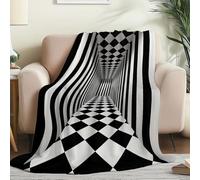 Générique Couverture Polaire en Flanelle 200x200 cm - Imprimé 3D Grille Tunnel Hiver Chaude Douce Moelleuse Jeté de Canapé, Noir Microfibre Couverture de Lit Convient Adulte et Enfant